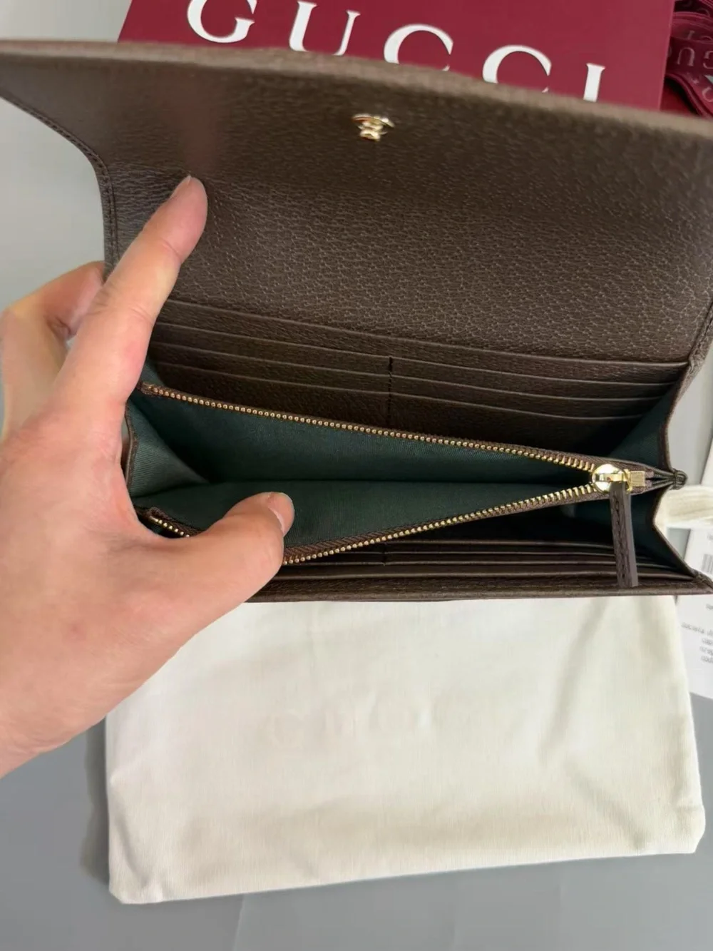 Gucci Beige GG Supreme Continental Wallet with Green and Red Web Stripe